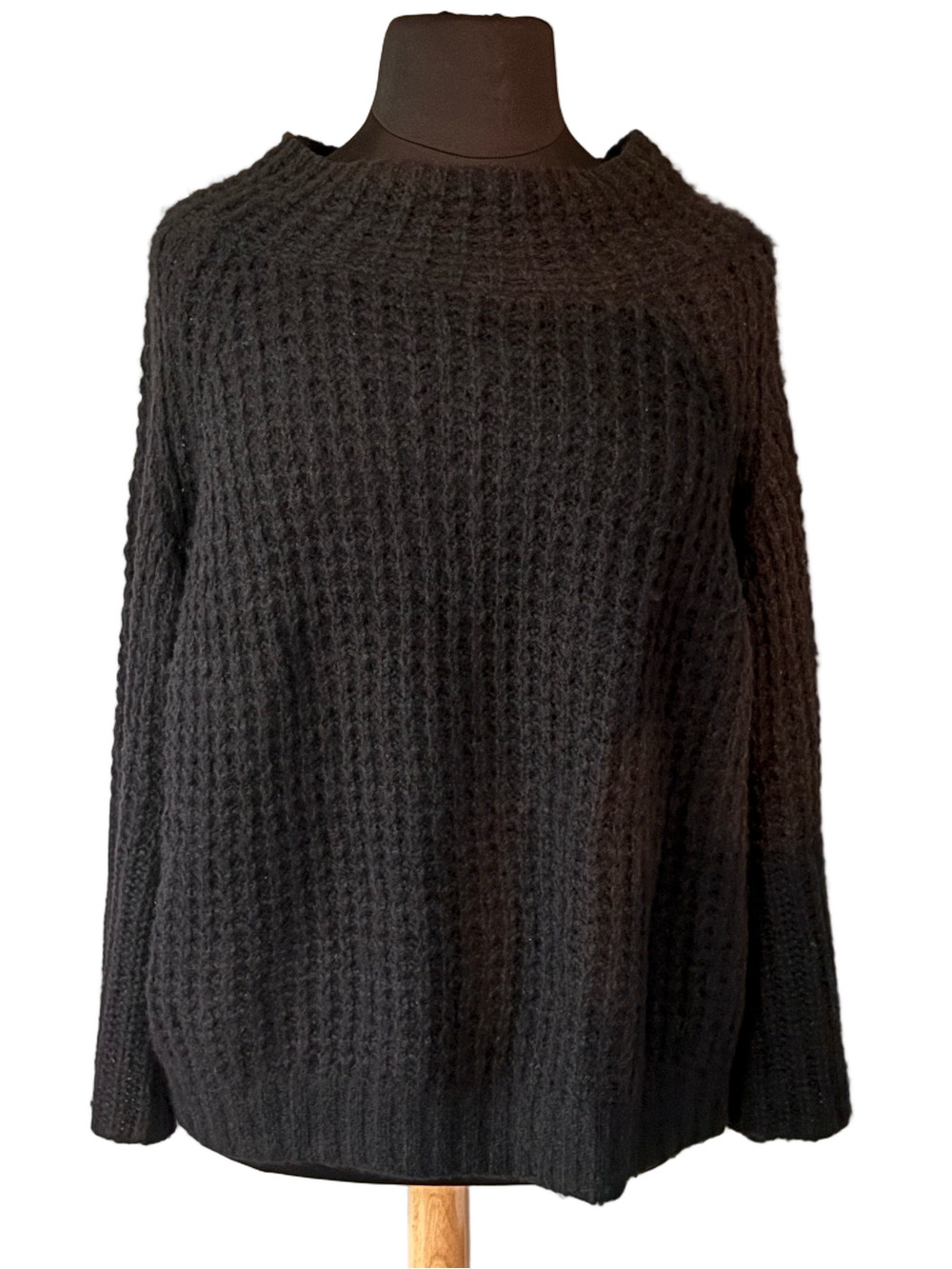 Anthropologie Maeve Black Dionne Bell Sleeved Sweater Waffle-Knit Sweater 2X - Picture 2 of 8